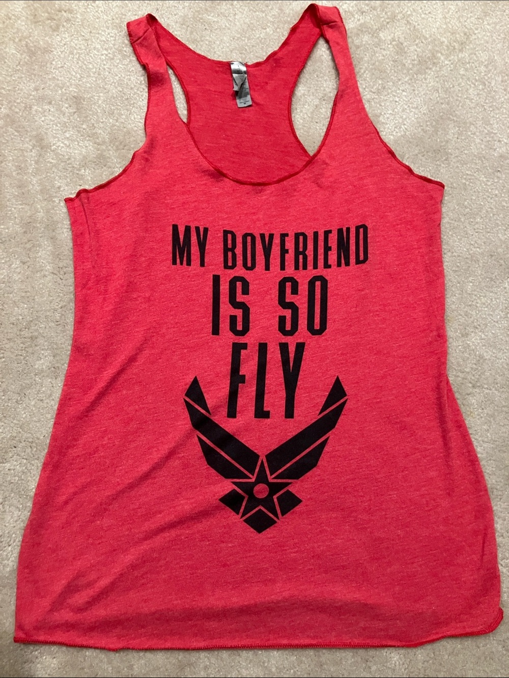 Air Force military Next Level Apparel Red Racerback Tank with Black Graphic